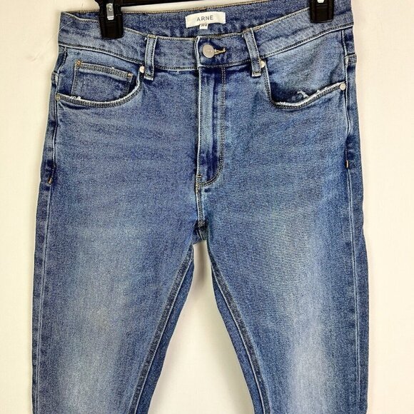 Arne Women's Cotton Stretch Medium Wash Blue Denim Skinny Ankle Jeans Size 30 - Picture 2 of 10